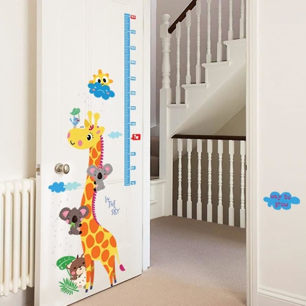 Tecknad söt koalabjörn Giraff Tillväxthöjdsdiagram Avtagbara väggdekaler, dekaler för barn, baby , dagis- och självhäftande dekorativa självhäftande väggdekaler