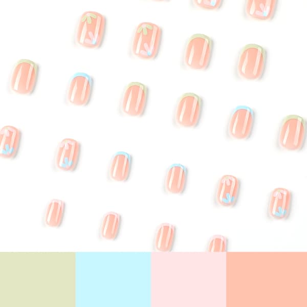 Square False Nails, Multi-color Wavy White Love Design, 24 Pieces