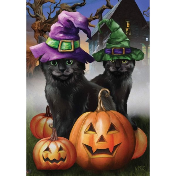 12,5\" x 18\" Spooky Kittens Halloween Trädgårdsflagga Häxhatt Halloween Pumpa Häxträdgårdsflagga