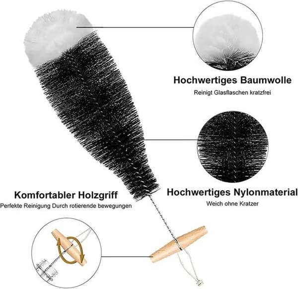 Lasipullonharja, 2 kpl, hellävarainen ja naarmuttamaton puhdistus, pullonpuhdistin