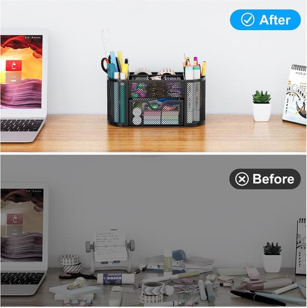 Mesh Desk Organizer with Drawer, Desk Stand, Suitable for Student Dorms, 9 Compartments, Desk Accessories.