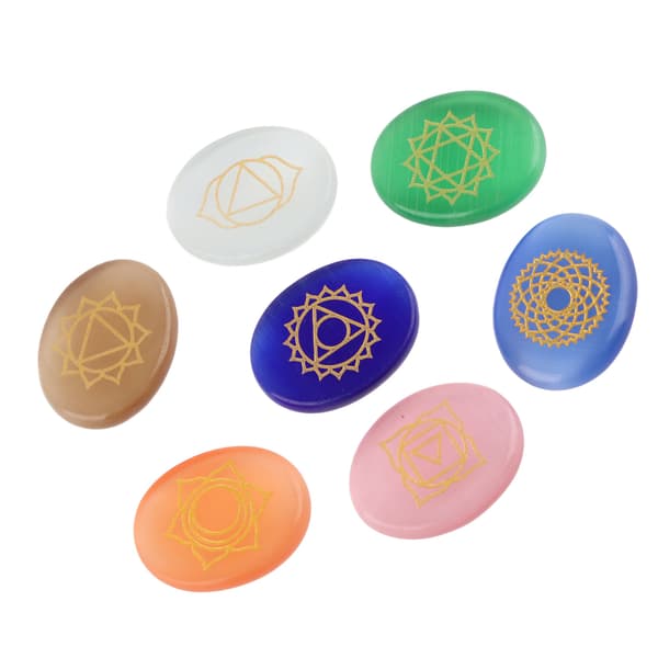 Chakra Crystal Healing Set 7pcs Engraved Palm Stones