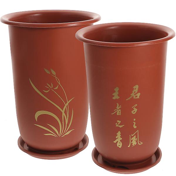 2 st Resin Växtkrukor Orkidé Växtkrukor Orkidé Plantskola Planter Blomkruka Med Underfat Röd 21.5X30CM Red 21.5X30CM