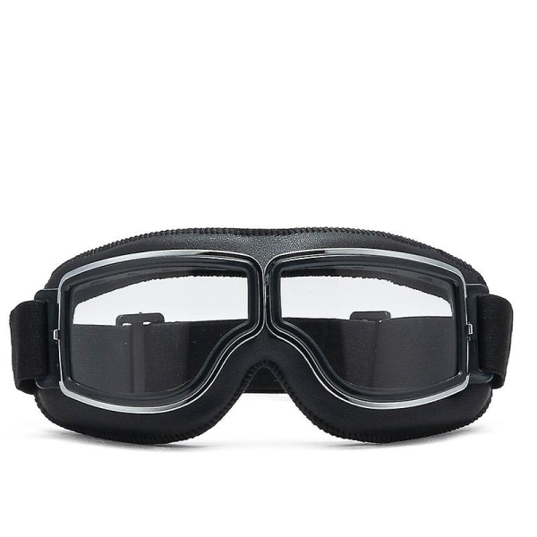 Vintage motorsykkelbriller sammenleggbare flygerbriller med anti-tåkeglass Justerbar stropp svart ramme klar linse
