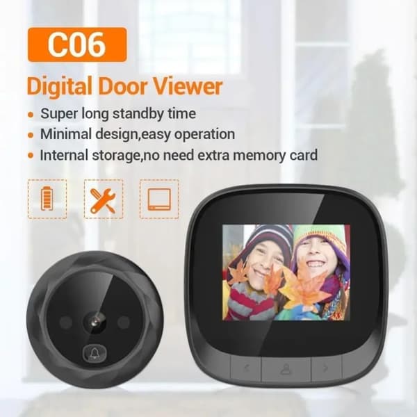 Electronic Door Viewer with Night Vision, LCD Screen with 90-Degree Wide-Angle Lens, Built-in Memory