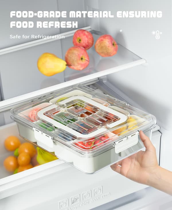 Divided Snack Tray with Lid and Handle, Portable Snack Box, Transparent Candy Storage Organizer-FA-