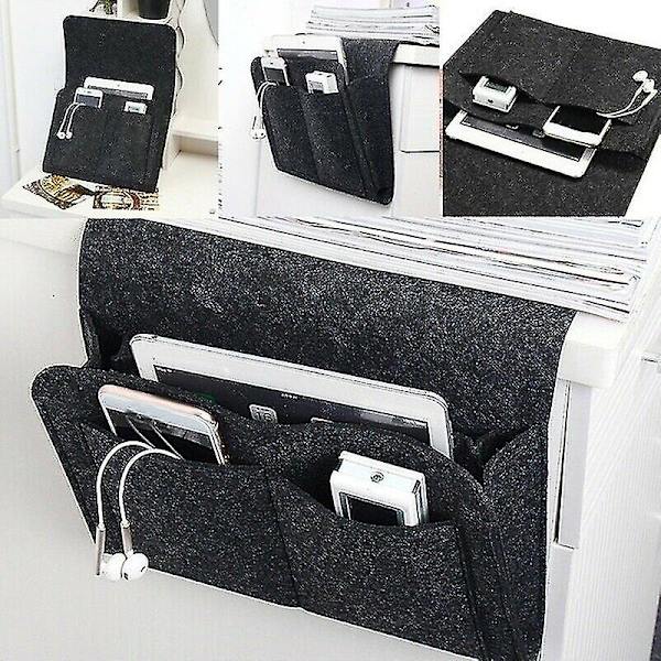 1 stk. Sengekant Filt Opbevaringspose Med Lommer Seng Sofa Skrivebord Hængende Organizer Til Telefon Lys Grå Light Gray