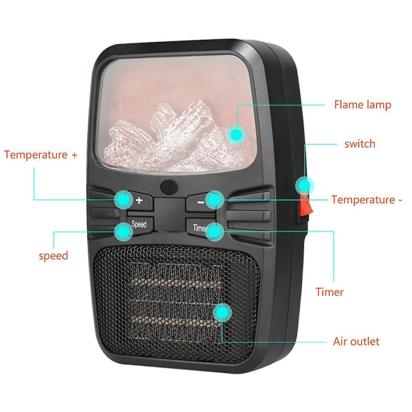 Flame Heater Small Conditioning Portable Heater Mini Multi-function Heater Black Black