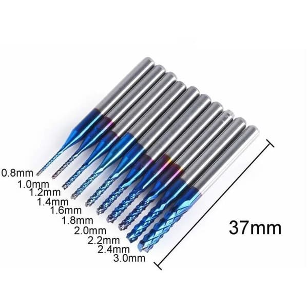 CNC-fräs 10 st Nano Blue Coat. 0,8-3 mm. 1/8\" skaft