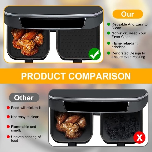Silikon Air Fryer Liners (2 stk) - Gjenbrukbare non-stick matter