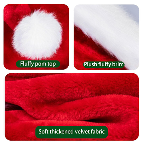 Röd Jul Sammet Tomtehatt, Unisex Julhelg Tomtehatt med Klassisk Bekväm Päls Jultillbehör Nyår