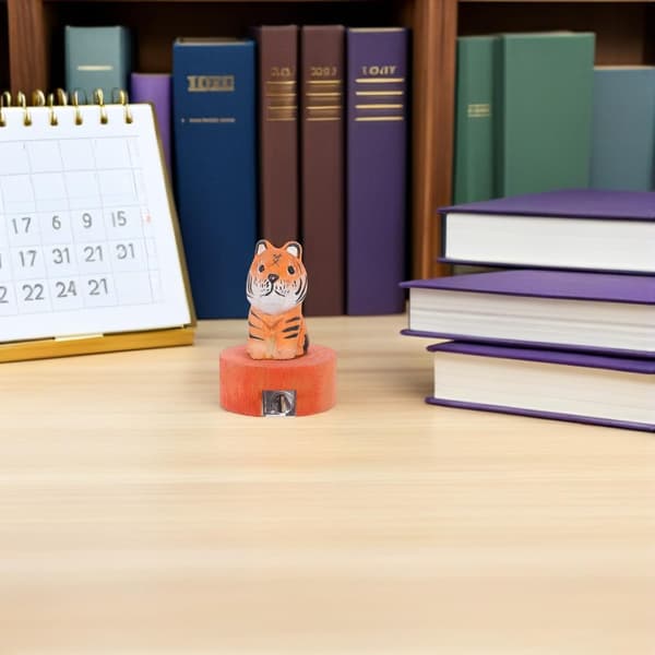 Handheld Wooden Pencil Sharpener with Tiger Design - Manual One-Hole Sharpener