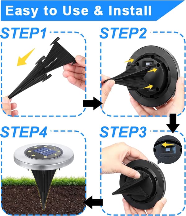 Waterproof Solar Ground Lights for Garden, Landscape Lighting for Path, Yard, Deck, Lawn, Patio, Walkway (4-Pack Warm Lights)