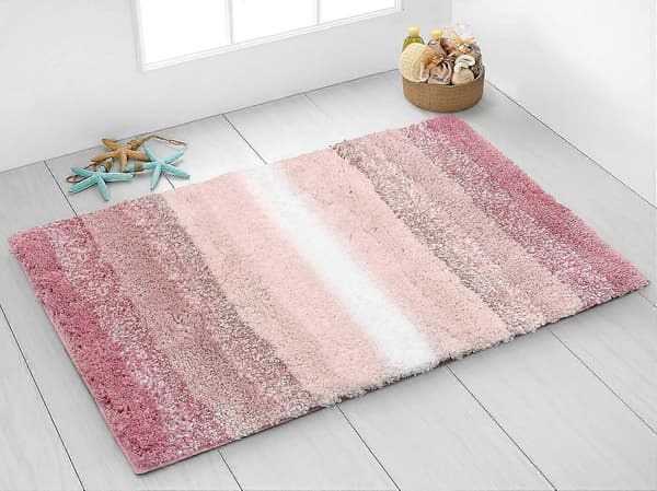 High-Density Soft Microfiber Striped Non-Slip Bathroom Mat 50 X 80 cm Bath Mat, Quick-Drying Super Absorbent Shower Mat (Blue)