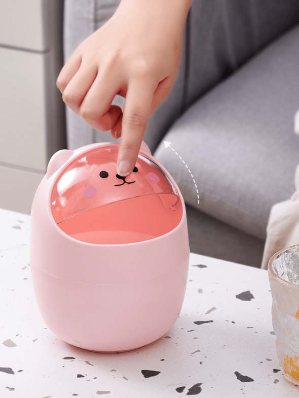 Pink Transparent Lid Cute Mini Desktop Trash Can