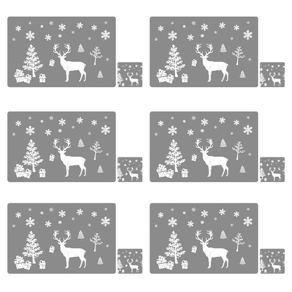 12-pack (grå) Jul PVC-underlägg, glasunderlägg, bestickset, Washab
