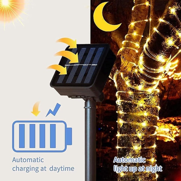 Solcelle-lyskjede 10 meter 100 LED IP65 Vanntett Utendørs Kobber-Lyslenke For Fest Hage Hage Hjem Bryllup Jul Ferie Tredekor