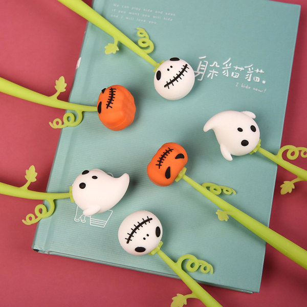6 pakke søte gelpenner 0,5 mm Pumpkin Ghost Gel-blekkpenner For barn Studenter SkriveBlå