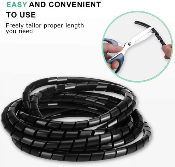 2-pack Spiral Cable Wrap, Flexible Cord Management Organizer, Tangle-Free Wire Protector for Home and Office, Black
