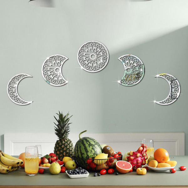Gold5 Pakke 3D Månefase Vægstickers Nordisk Hjem Decor Stue Soveværelse Mural Art Decals Diy Håndværk Baggrund DekorationGuld