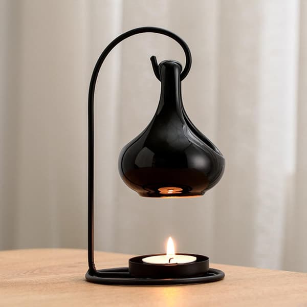 Tealight Holder Incense Burner Ceramic Essential Oil Warmer Large Capacity Smooth Surface Black