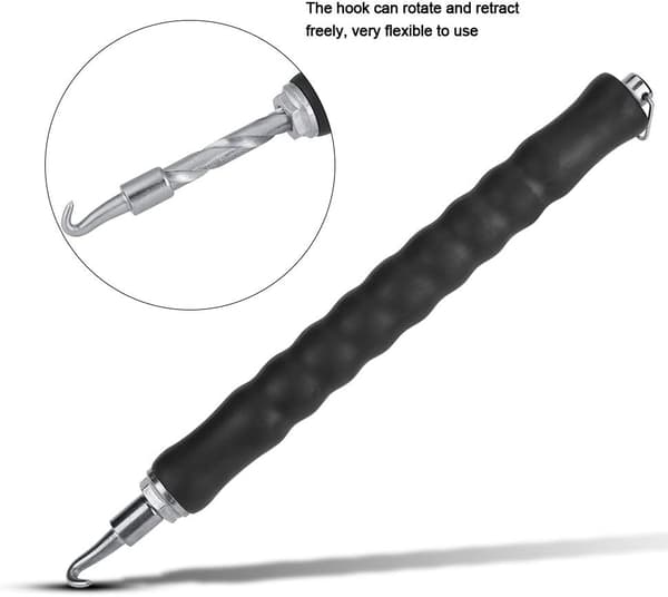 Semi-automatic retractable hook for tying wire, rebar tool on construction site