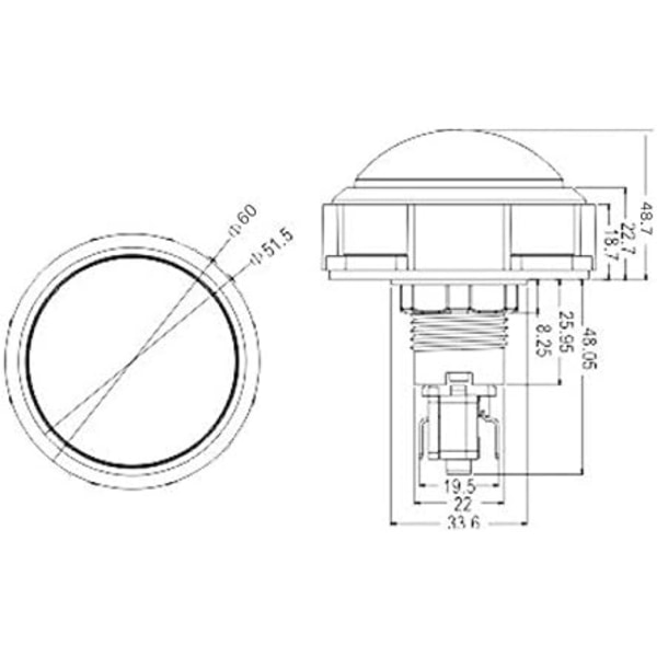 5 kpl uusia 60 mm kupolimuotoisia LED-valaistuja painikkeita pelikoneille (jokainen väri 1 kpl)