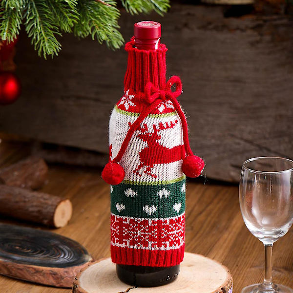 Julevinflaske-Hætter Juletema Bordpynt Ornament Elg/Snemand