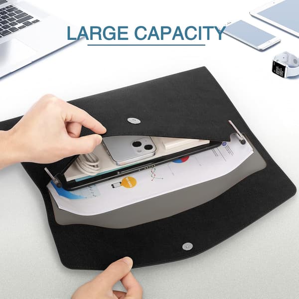 Leather Document Folder, Waterproof Thin PU Leather A4 Envelope Folder Expanding File Organizer Briefcase Storage Bag Black-tfrf