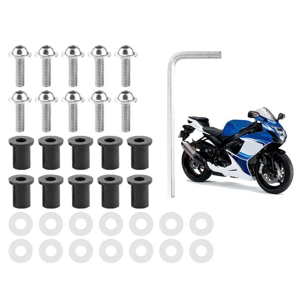 10 pcs Motorcycle Windshield Bolts Nuts Washers Universal Motorcycle Fairing Mounting Kit Silver