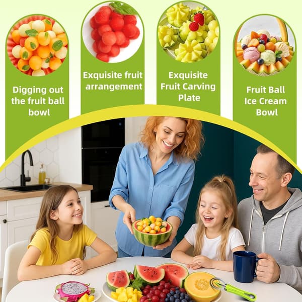 Melon Baller Set, 4-in-1 Fruit Slicer, Watermelon Spoon and Baller, Fruit Carving Tool