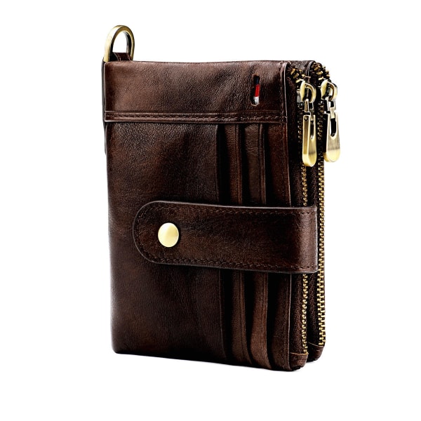 (Svart) Herrplånbok Herrplånbok i äkta läder och myntficka med dragkedja Bifoldad plånbok med kedja Kreditkortshållare äkta