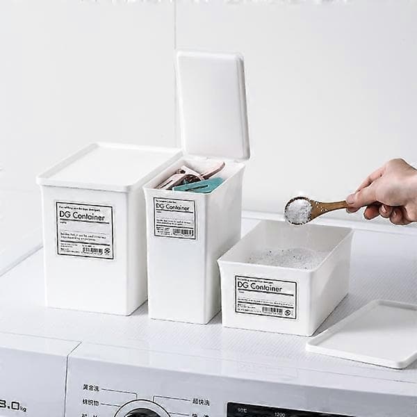 Laundry Detergent Storage Box with Lid, PP, White, Dustproof and Moisture-proof, Household Use
