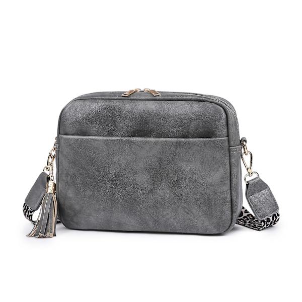Naisten PU-nahkainen olkalaukku, leopardikuvioinen kitararemmi, crossbody-laukku, lahja, musta