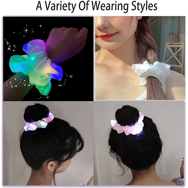 6 stk LED Scrunchies for kvinner, 3 farger lysmoduser, Lysende hårbånd, for juleglød Rave i mørket festtilbehør
