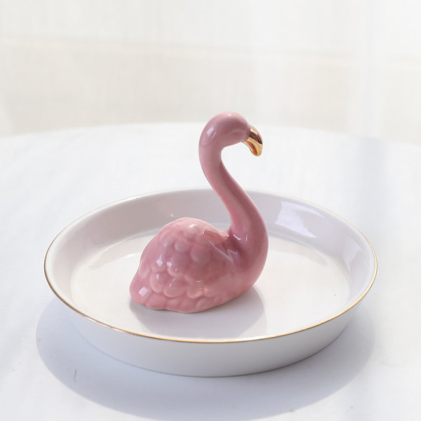Smyckesorganisatör Smyckesdisplay Stativ Elefant Skulptur Ringhållare Keramikplatta för Halsband, Armband och Örhängen Flamingo
