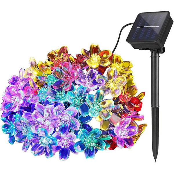 Utendørs solcellelamper, 7 meter, 50 lysdioder, blomst, vanntette solcelledrevne eventyrlys, fargerikt lys til fest, festival, bryllup, hage, pa