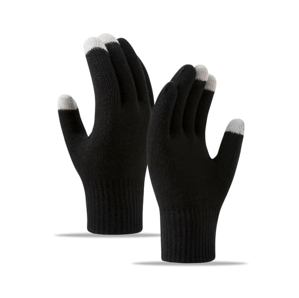 Vinterhandsker, touchscreen elastiske manchetter sms varme handsker touchscreen termisk fleece fleeceforede strikhandsker (sort)