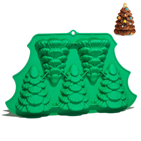 3D Juletræ Bageform kageform silikoneform, 5 hulrum juletræ til brød, mousse kage, muffins, isterninger