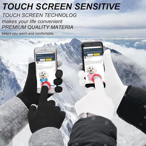 Touchscreen Vinterhandsker til Damer, Varme Strikkede Handsker, Touchscreen Elastiske Manchetter, Tekstning Varme Handsker