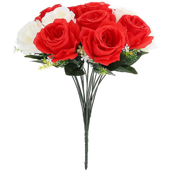 Kunstige blomster til kirkegårdsminnesmerke Falsk blomsterbukett til grav Rød hvit40X26X26CM Red white 40X26X26CM