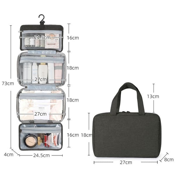 Vandtæt makeuptaske med tør- og vådrum - Sort