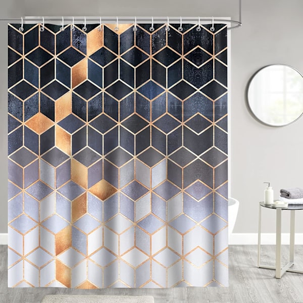 Geometrisk Grå Marmor Bruseforhæng 180 x 180 cm Bruseforhæng Polyesterstof Anti-Muld Vandafvisende Badeværelsesforhæng med 12