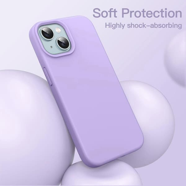 Silicone Case for iPhone 15 6.1 inch, Silky, Soft Full Protective Case, Shockproof Protection, Light Purple