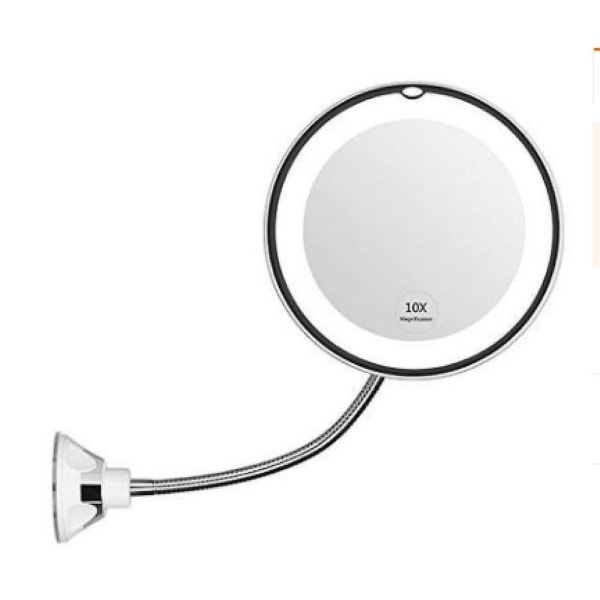 Flexibel svanhals 11,5" 10x förstorande LED-upplyst spegel upplyst, sminkspegel i badrum med stark sugkopp, 360 graders vridbar, dagsljus, kor
