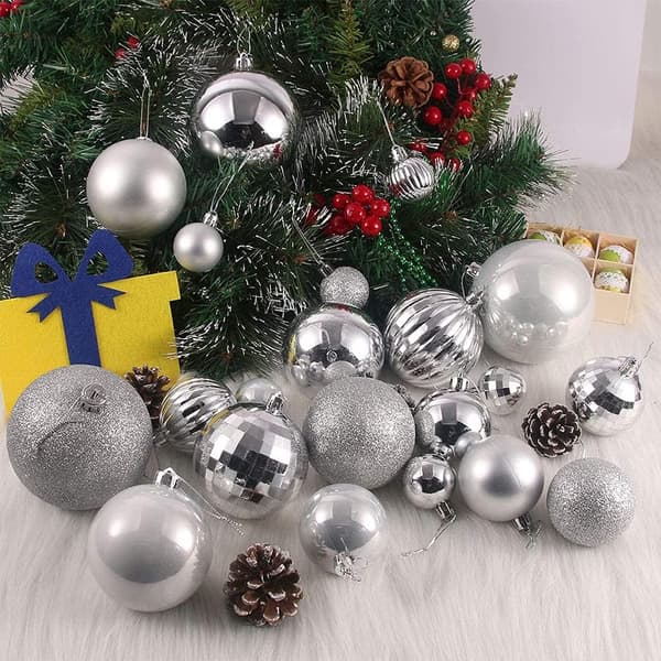 Silver 36-pack blandade okrossbara julkulor med hänge
