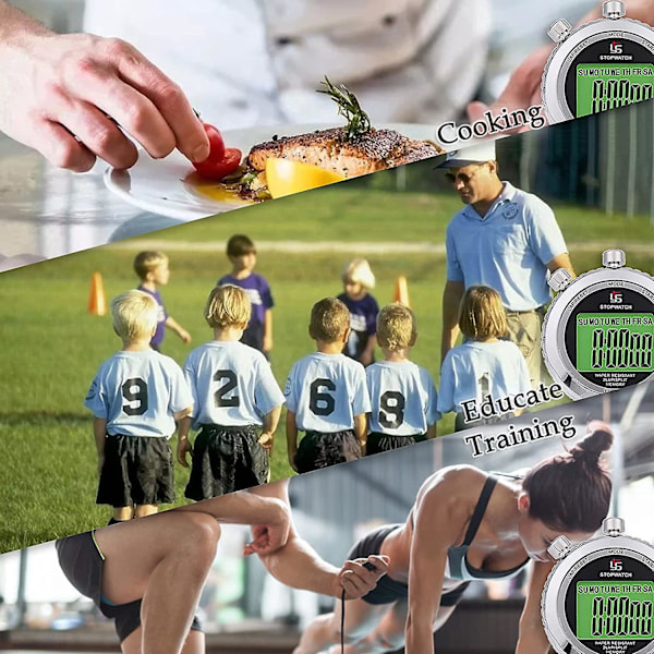 Stoppeklokke med fløyte, profesjonell 2-minne stoppeklokke med lydløs og lysfunksjon for sport