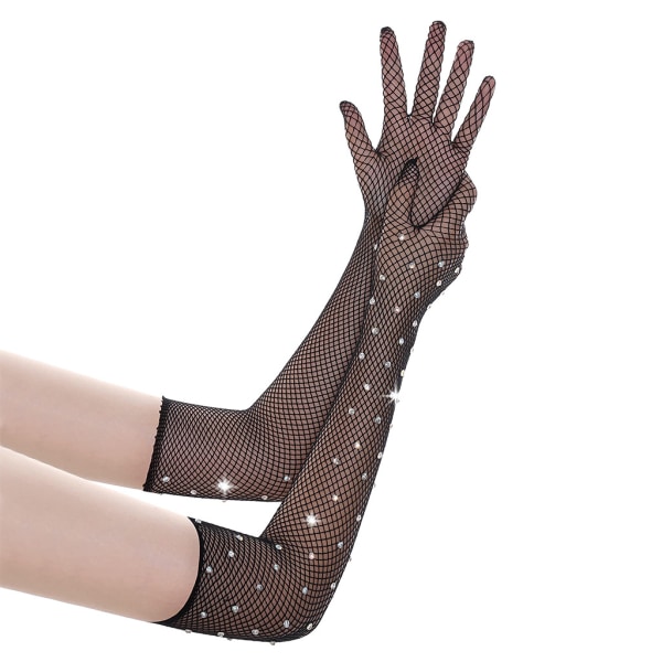 Lange hansker for kvinner med strass og netting