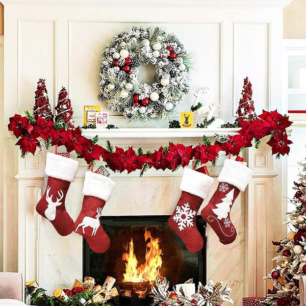Set med 4 julstrumpor, 45 cm julstrumpa Hängande klassisk ren juldekoration för familjefest jul nyår
