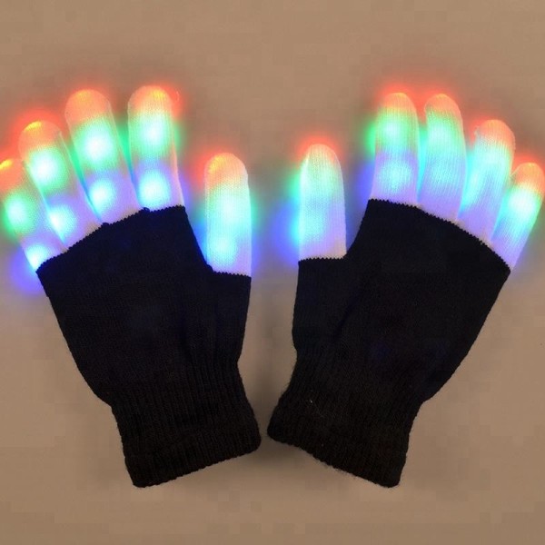 2-osaiset LED-käsineet lapsille, teini-ikäisille ja aikuisille, pimeässä hehkuvat neon-LED-käsineet, 3 väriä
